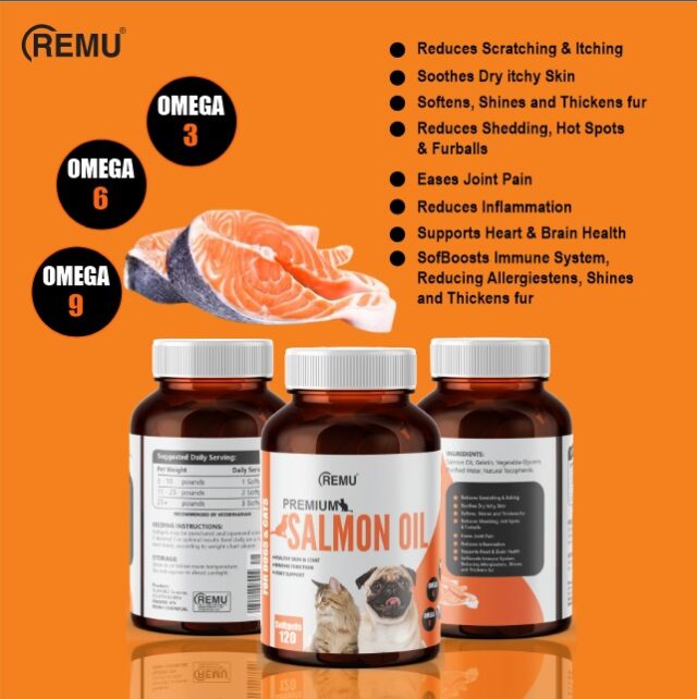 Remu Salmon OIl - 120 Soft Gel Capsule - For Cat and Dogs - Image 2