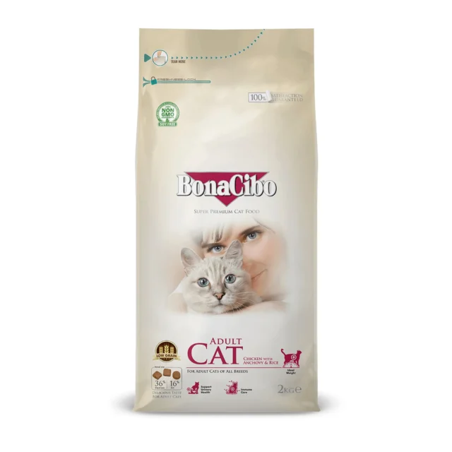 BonaCibo Adult Cat Chicken with Anchovy & Rice 2Kg