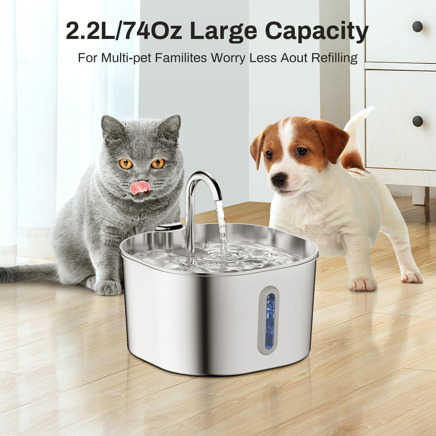 Automatic Pet Water Fountain Stainless Steel 2.2L - Image 2