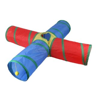 4 way cat playing tunnel